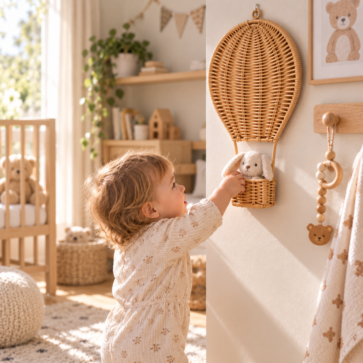 Handwoven Rattan Hot Air Balloon Wall Decor