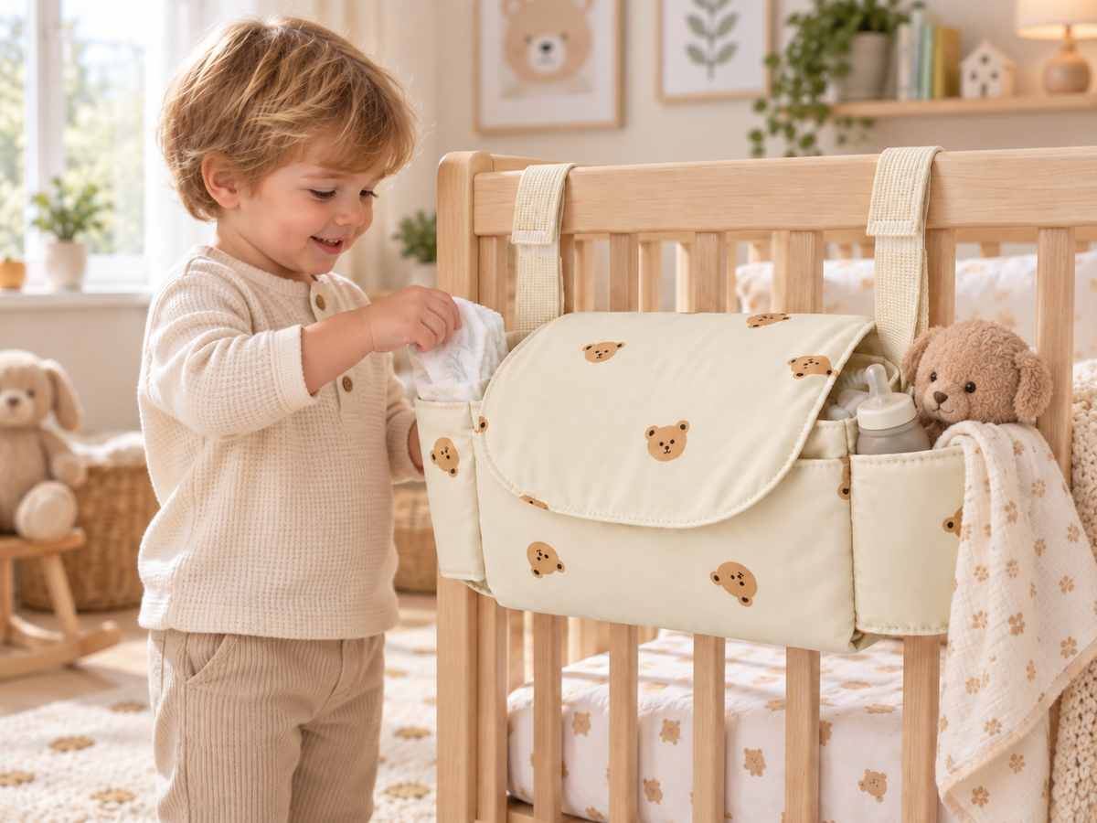 Beige Multi-Bear Stroller Hanging Bag