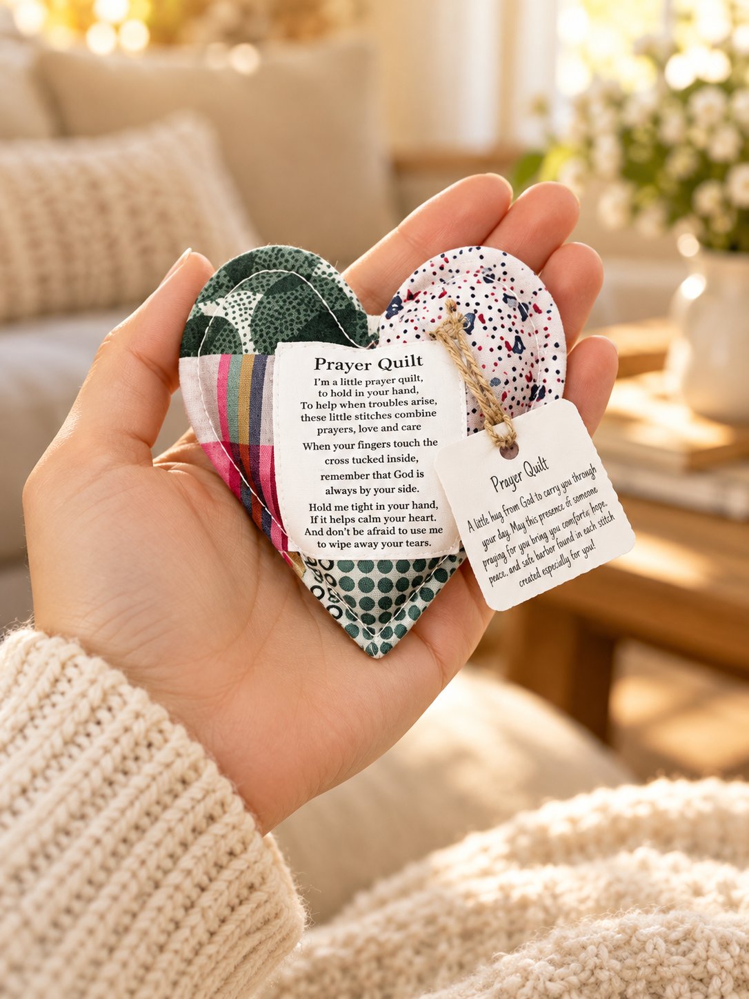 ⏰ LAST DAY 49% OFF - 🎁 Pocket Prayer Quilt Set | Mini Handmade Prayer Blankets with Cross & Drawstring Bag Christian Gifts ✝️