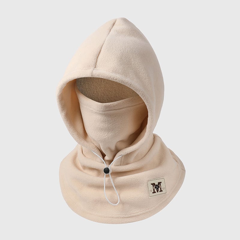 Cream-color hood showing integrated face and neck coverage