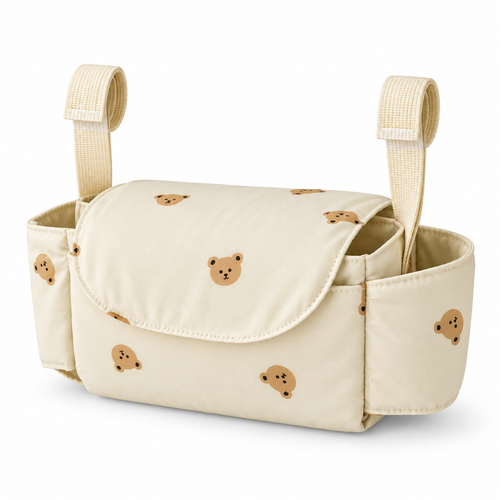 Beige Multi-Bear Stroller Hanging Bag