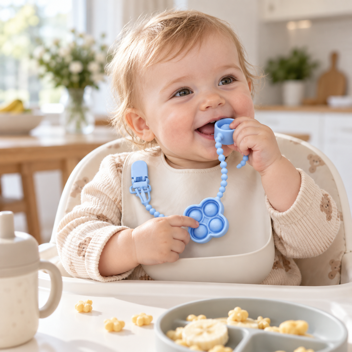 Blue Pop-It Silicone Pacifier Chain
