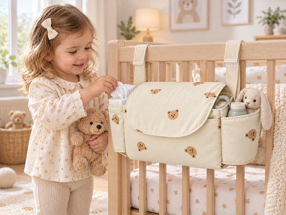 Beige Multi-Bear Stroller Hanging Bag