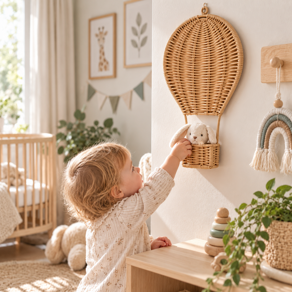 Handwoven Rattan Hot Air Balloon Wall Decor