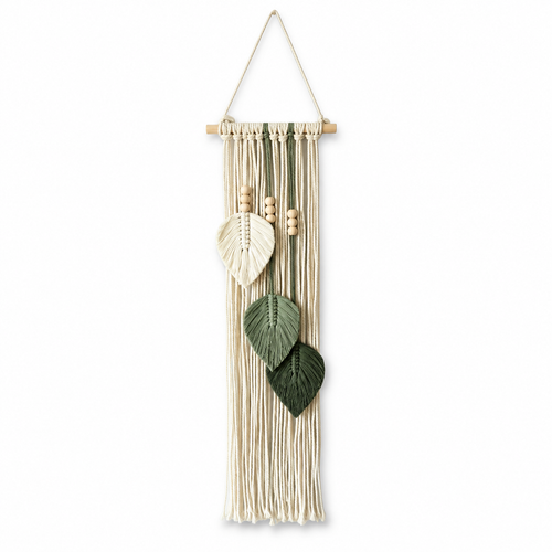 White &Green Leaf Handwoven Wall Hanging