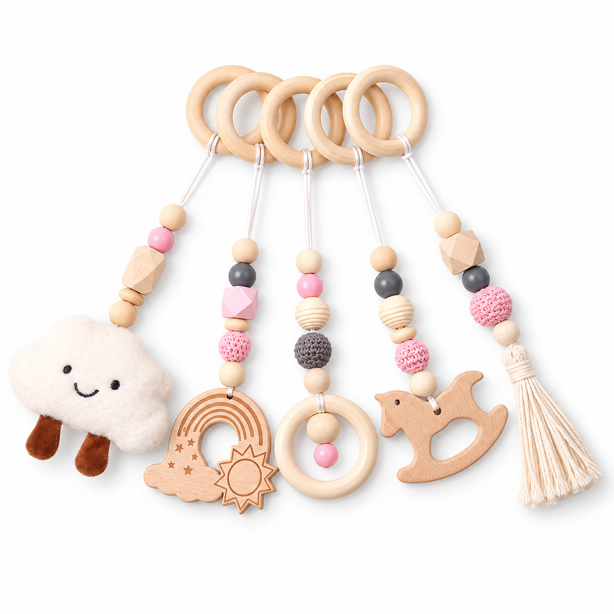 Beige 5-Piece Baby Gym Hanging Toy Set
