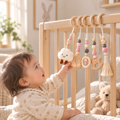 Beige 5-Piece Baby Gym Hanging Toy Set