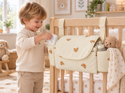 Beige Multi-Bear Stroller Hanging Bag