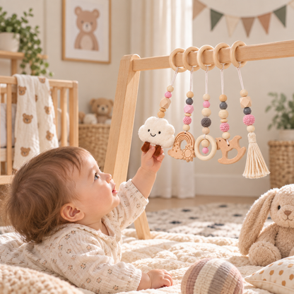 Beige 5-Piece Baby Gym Hanging Toy Set